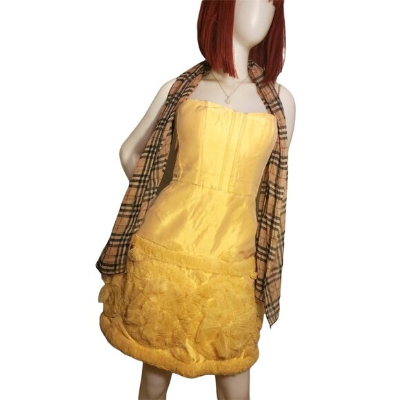 Badgley Mischka 4 Strapless Tulle Mini Dress Yellow Formal Prom Event Designer - Picture 13 of 14